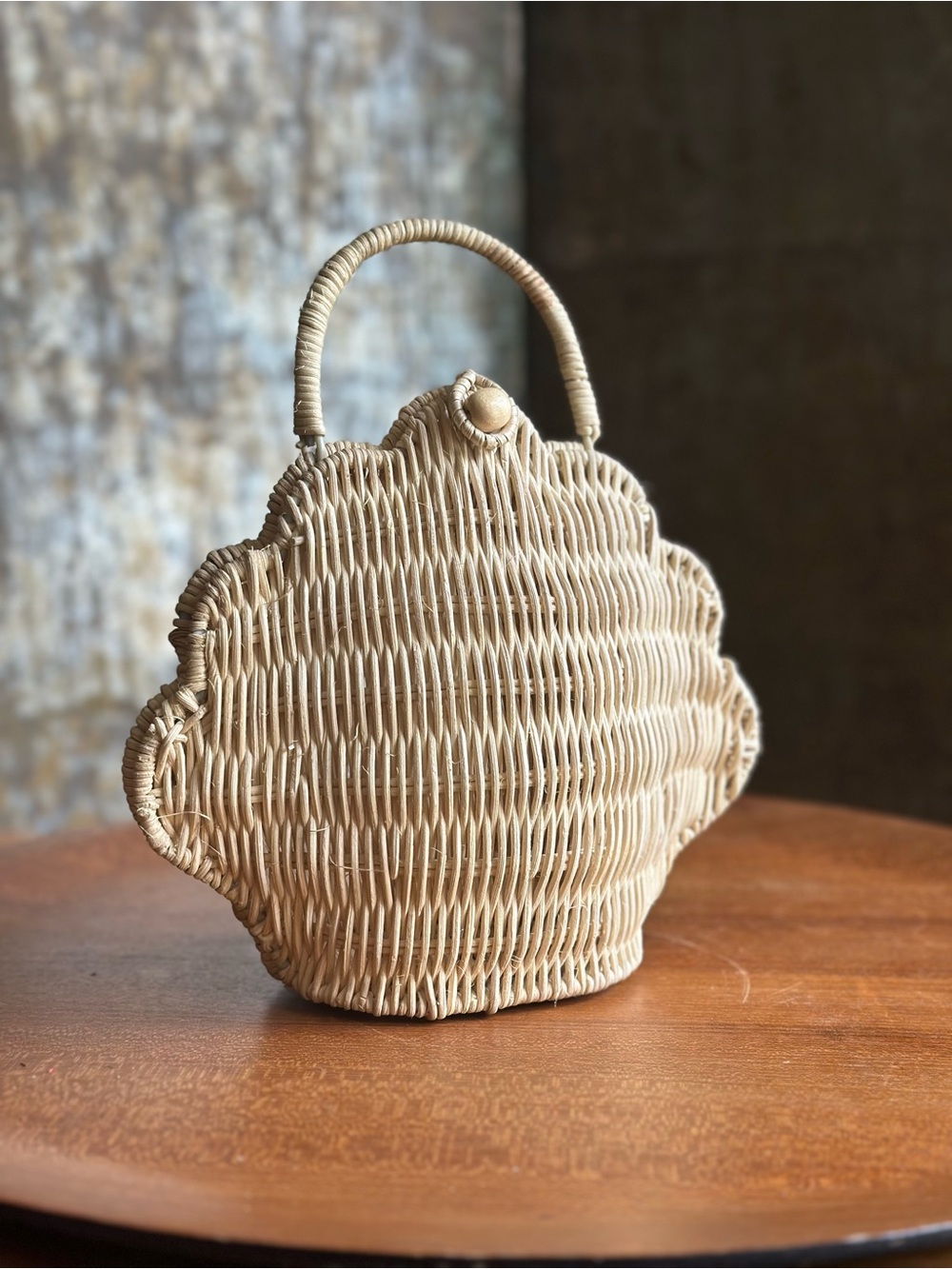 Anthropologie Olli Ella Woven Shell Tote in Natural Beige